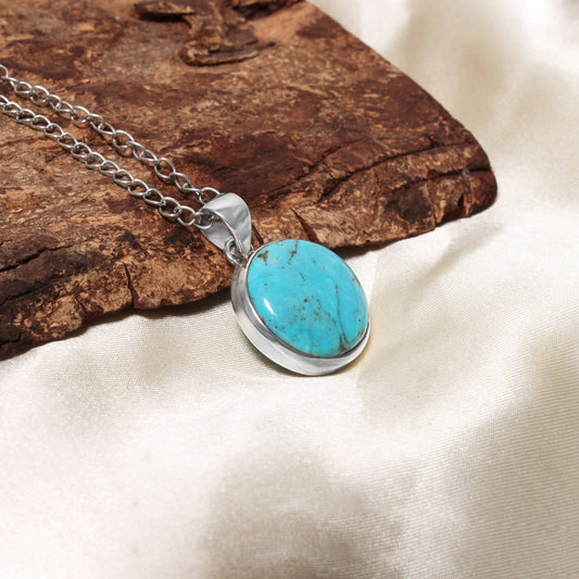 Natural Turquoise Smooth Round Gemstone Pendant – Calming Protection & Positive Energy