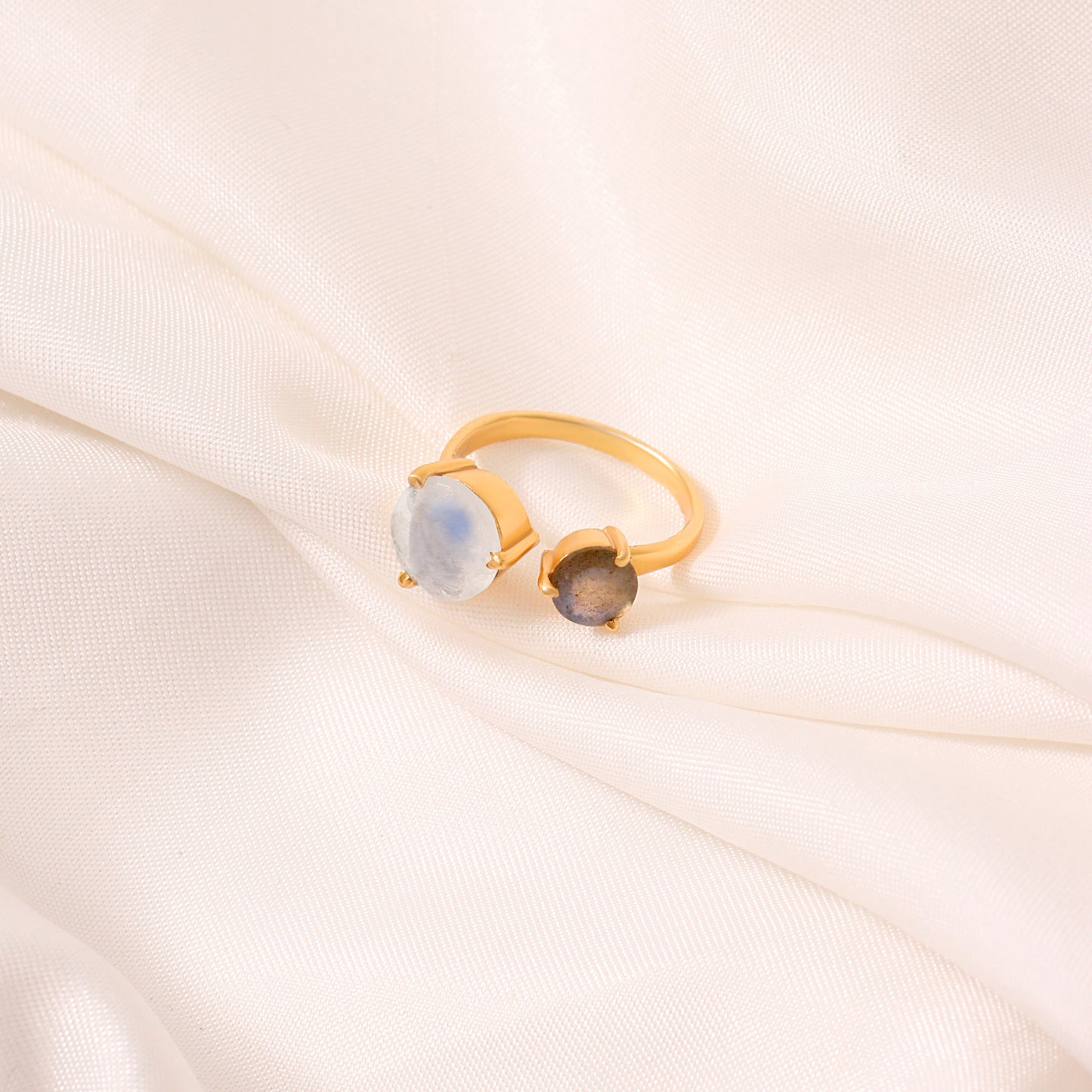 Labradorite & Moonstone Gold Plated Gemstone Ring – Empower Your Intuition & Balance