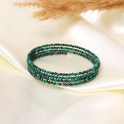 Natural Malachite Faceted Bead Bangle Bracelet – Green Healing Gemstone Stretch Stackable Bracelet for Protection & Prosperity
