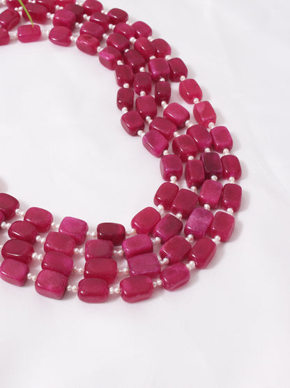 "Pink Quartz & Pearl Layered Necklace"