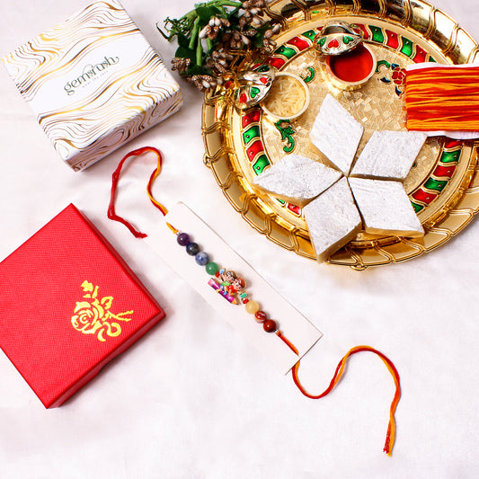 Cartoon School-Themed Gemstone Rakhi for Kids – Colorful Beads with Pencil Ride Charm