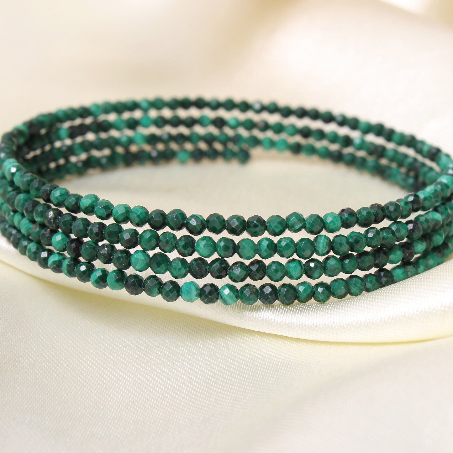 Natural Malachite Faceted Bead Bangle Bracelet – Green Healing Gemstone Stretch Stackable Bracelet for Protection & Prosperity