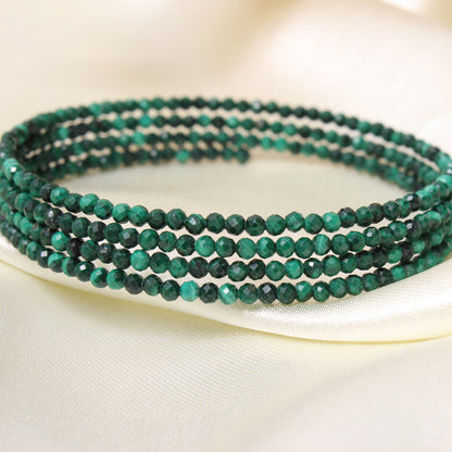 Natural Malachite Faceted Bead Bangle Bracelet – Green Healing Gemstone Stretch Stackable Bracelet for Protection & Prosperity