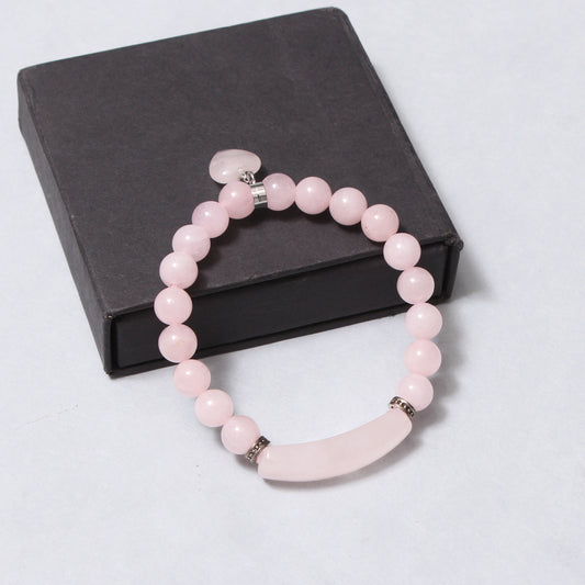 Pink Rose Quartz Beaded Bracelet with Heart Charm – Love & Healing Energy Bracelet