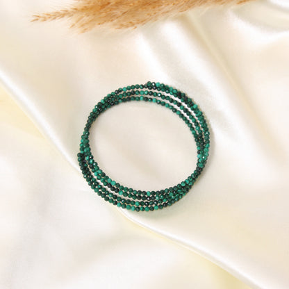 Natural Malachite Faceted Bead Bangle Bracelet – Green Healing Gemstone Stretch Stackable Bracelet for Protection & Prosperity