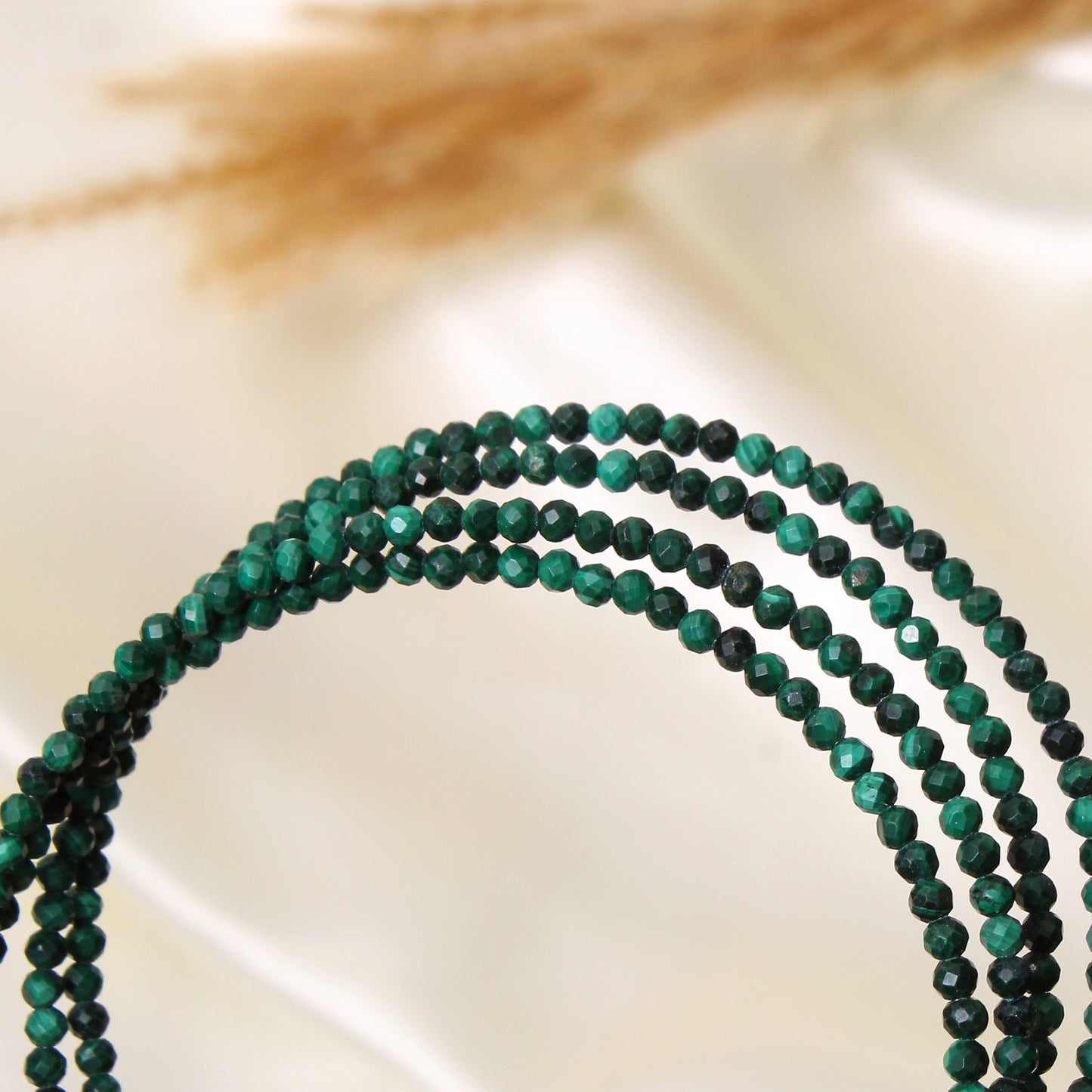 Natural Malachite Faceted Bead Bangle Bracelet – Green Healing Gemstone Stretch Stackable Bracelet for Protection & Prosperity