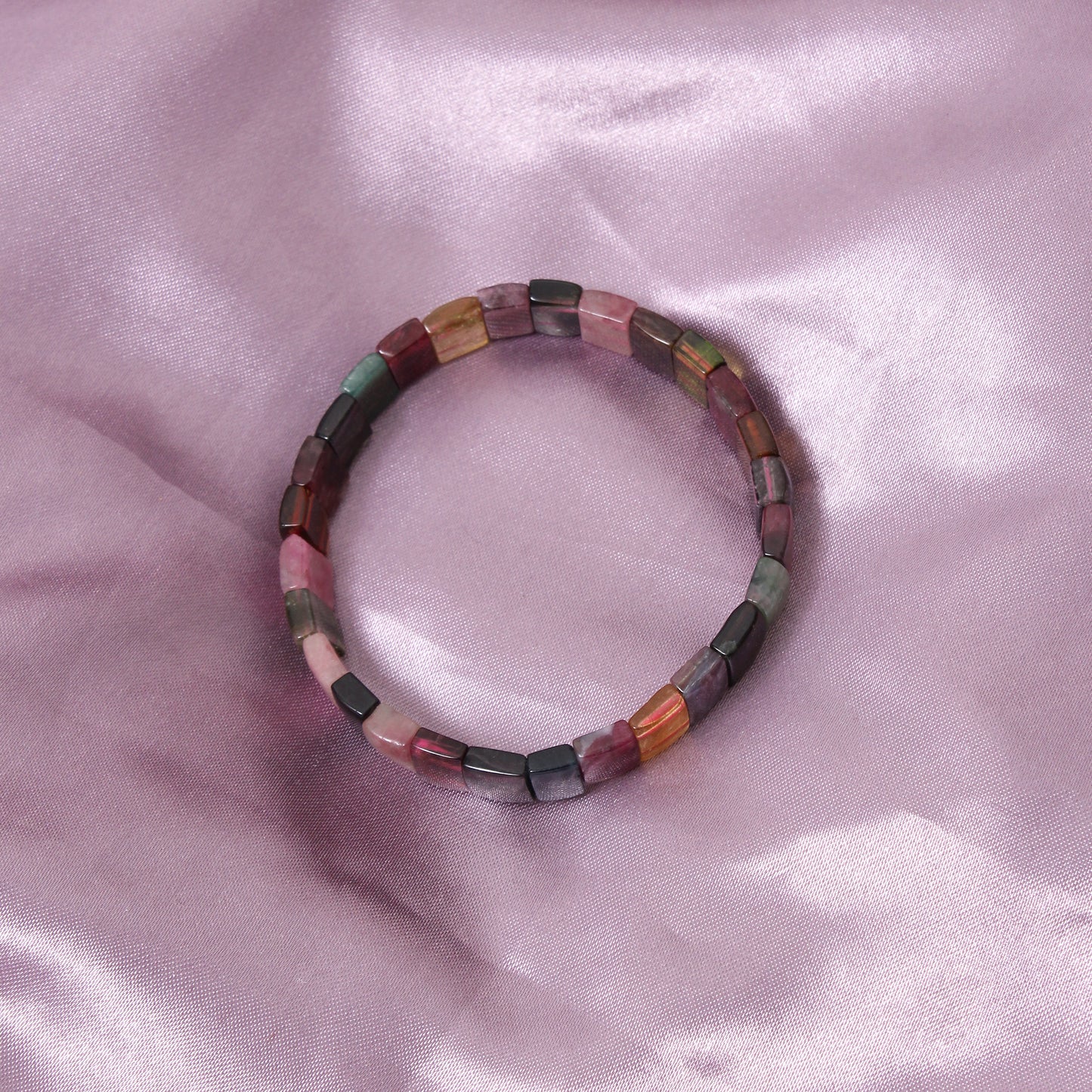 Natural Multi Tourmaline Fancy Shape Rectangle Stretch Bead Bracelet – Colorful Healing Crystal Jewelry