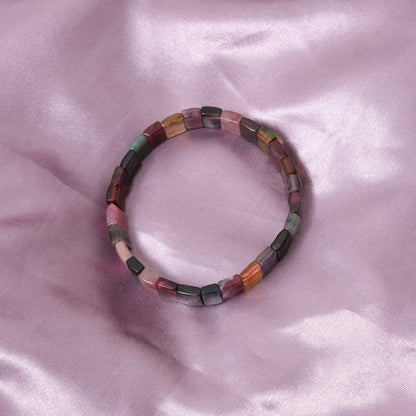 Natural Multi Tourmaline Fancy Shape Rectangle Stretch Bead Bracelet – Colorful Healing Crystal Jewelry