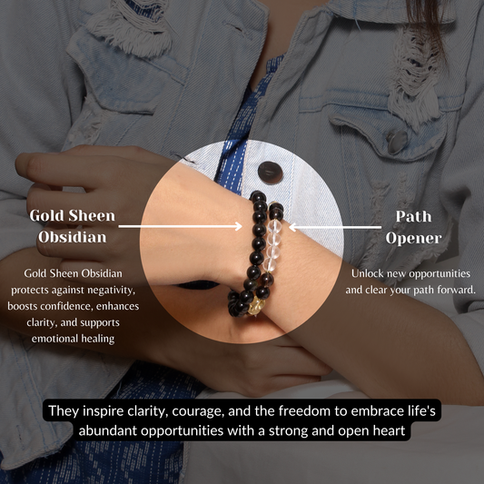 Path Opener + Gold Sheen Obsidian Healing Streachable Gemstone Bracelet– Embrace Opportunities & Shield Negativity