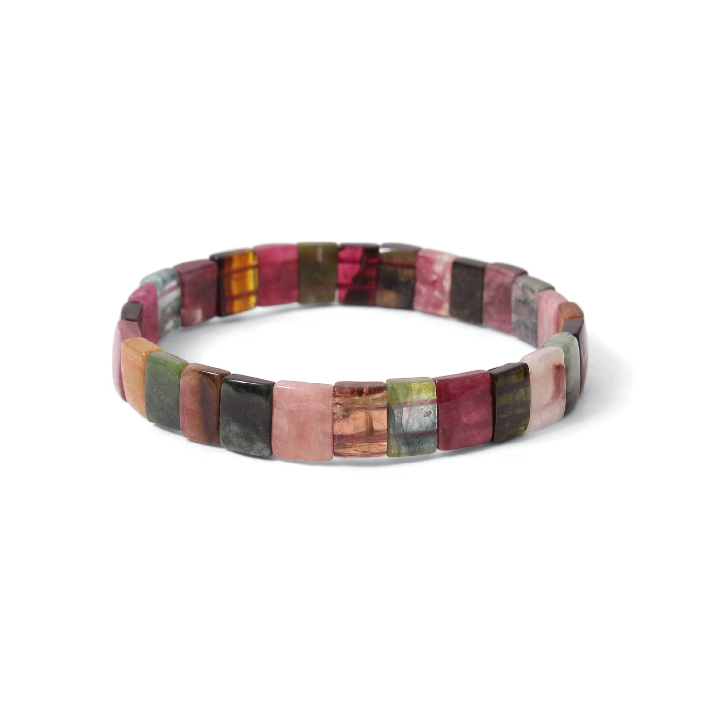 Natural Multi Tourmaline Fancy Shape Rectangle Stretch Bead Bracelet – Colorful Healing Crystal Jewelry