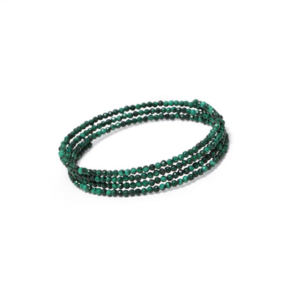 Natural Malachite Faceted Bead Bangle Bracelet – Green Healing Gemstone Stretch Stackable Bracelet for Protection & Prosperity