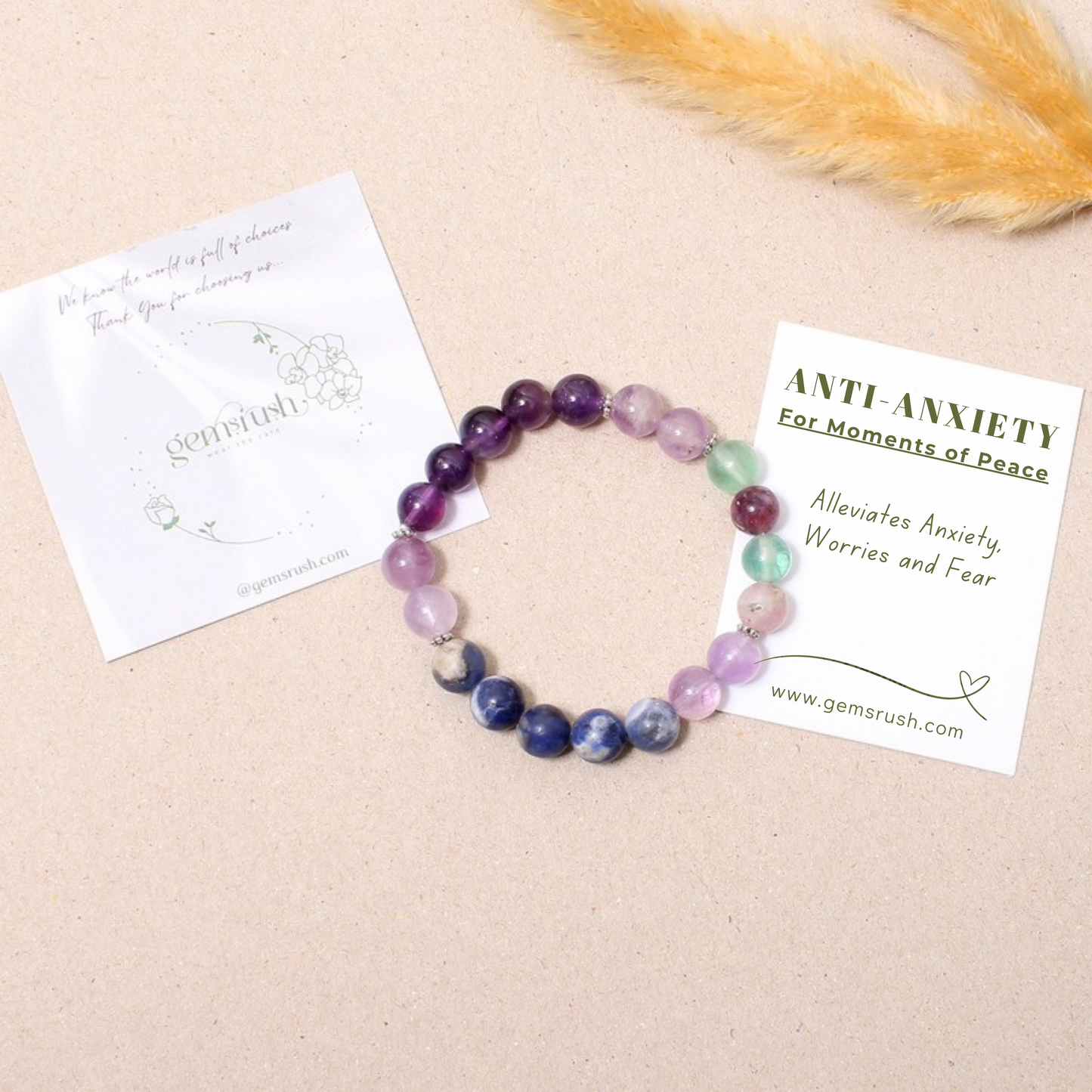 Anti-Anxiety + Carnelian Healing Stretchable Gemstone Bracelet – Stay Grounded & Embrace Peace