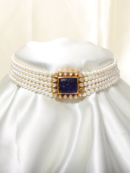 Heirloom Elegance: Carved Sapphire & Pearl Jewelry Set