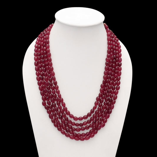 Natural Ruby Quartz Five Layer Necklace