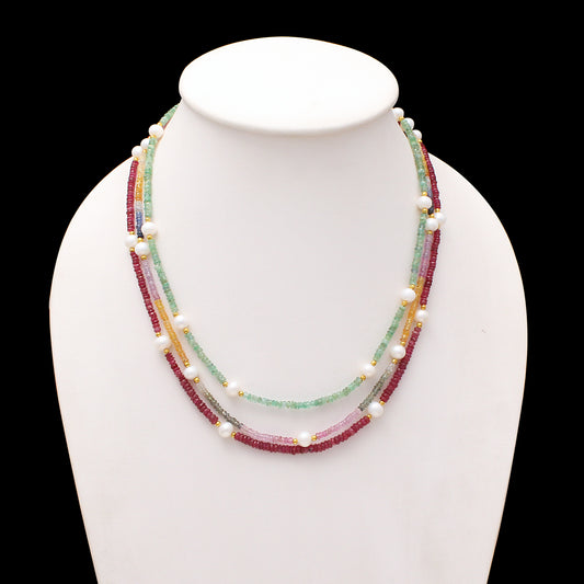 Sapphire, Emerald, Ruby & Pearl Layered Necklace Layered necklace