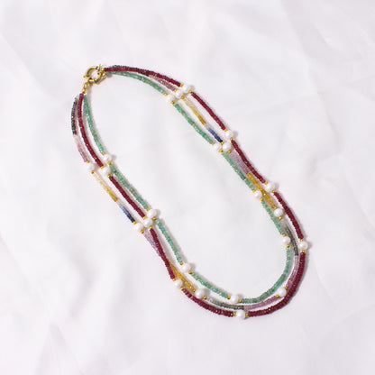 Sapphire, Emerald, Ruby & Pearl Layered Necklace Layered necklace