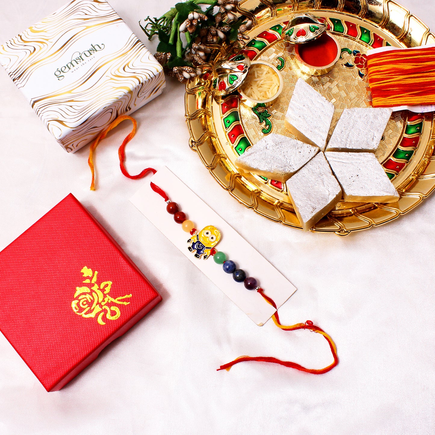 Minion Theme Gemstone Rakhi for Kids – With Amethyst, Aventurine, Yellow Jade & More