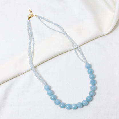Natural Aquamarine Round Bead Necklace | Elegant Handmade Gemstone Jewelry