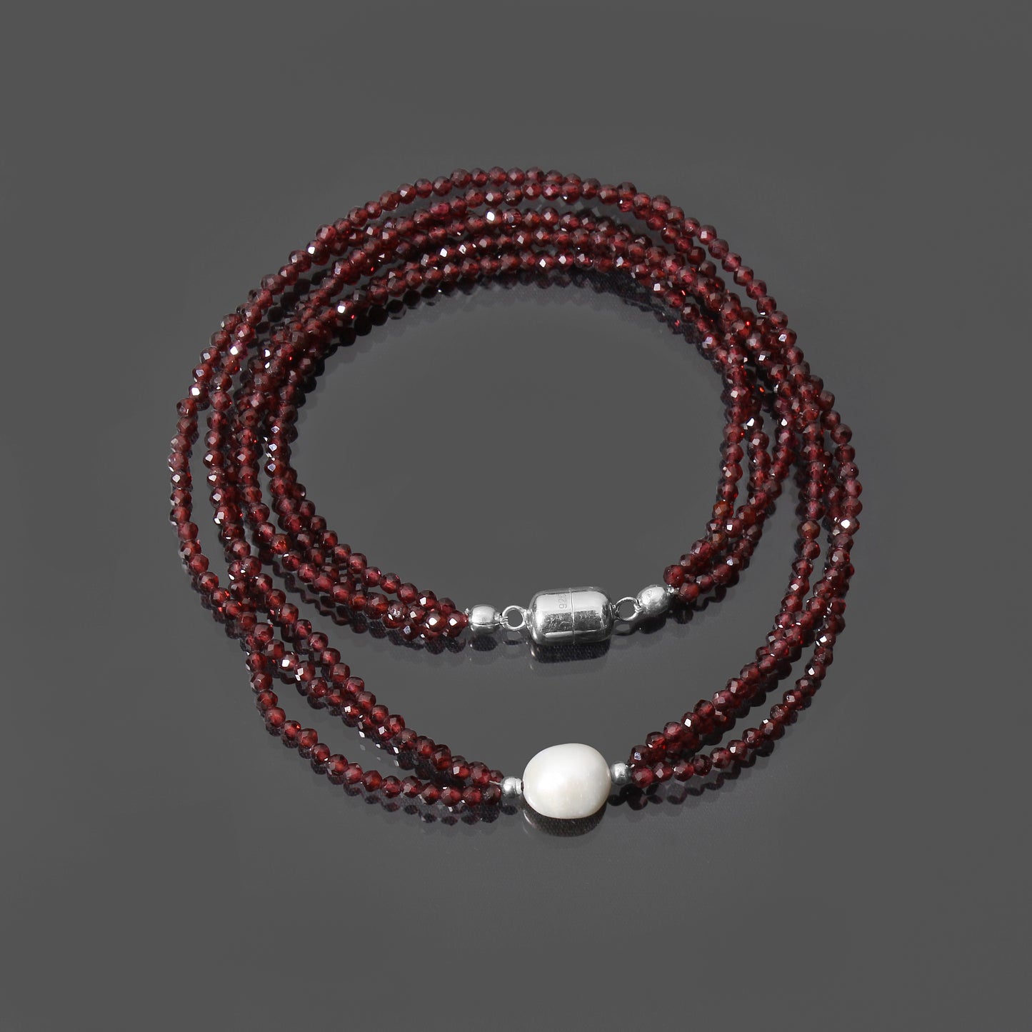 Elegant Multi-Strand Natural Garnet and Pearl Beaded Necklace with Sterling Silver Clasp – Jewelry for Women