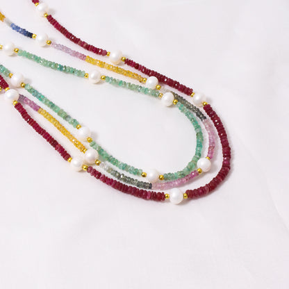 Sapphire, Emerald, Ruby & Pearl Layered Necklace Layered necklace