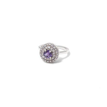 925 Sterling Silver Natural Amethyst Halo Ring – Elegant February Birthstone for Calm & Clarity