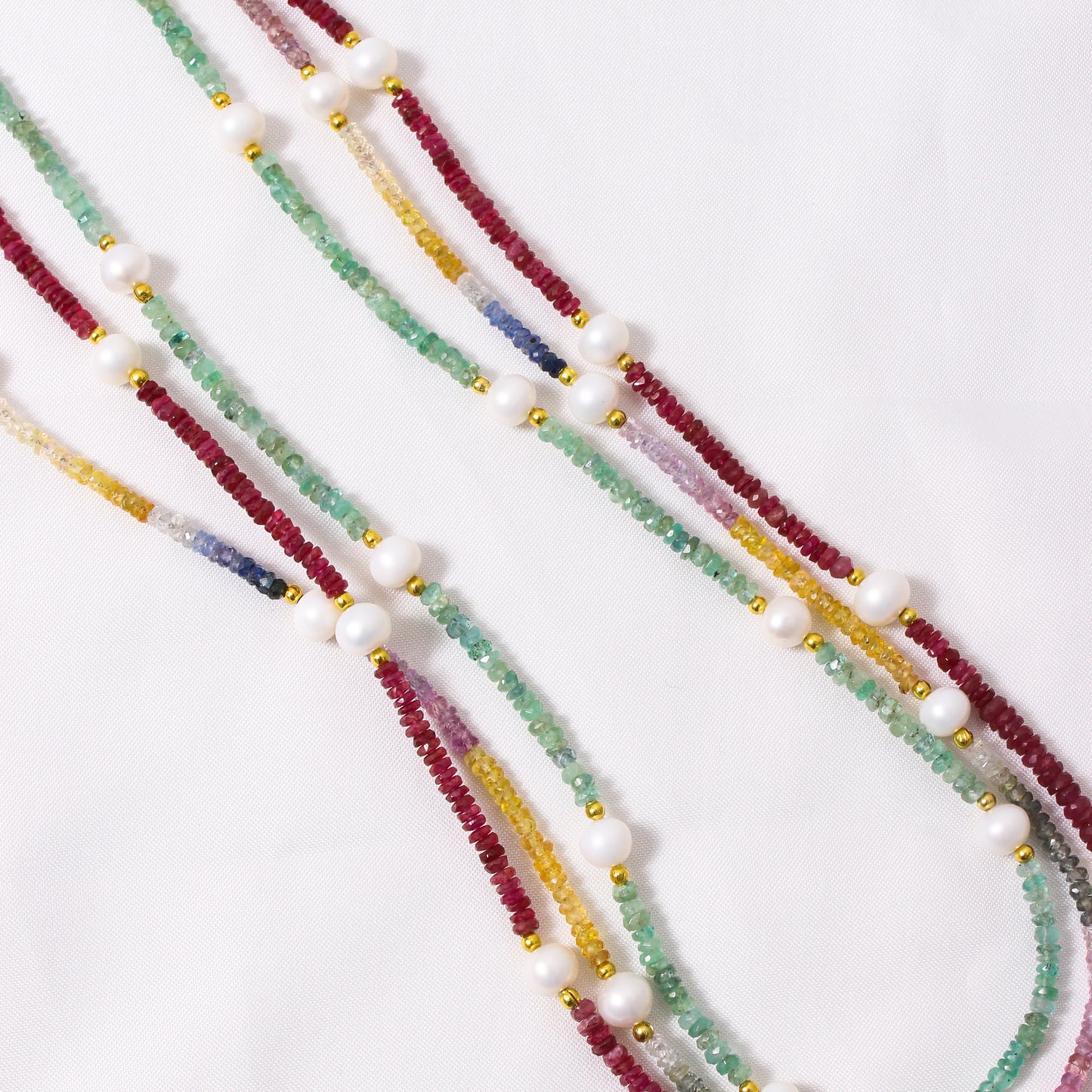 Sapphire, Emerald, Ruby & Pearl Layered Necklace Layered necklace