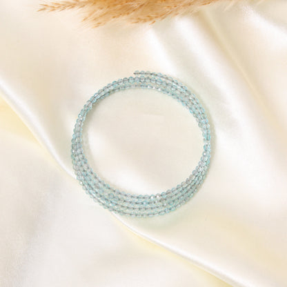Natural Aquamarine Faceted Bead Bangle – Light Blue Healing Gemstone Stretch Bracelet for Calmness, Clarity & Positive Energy