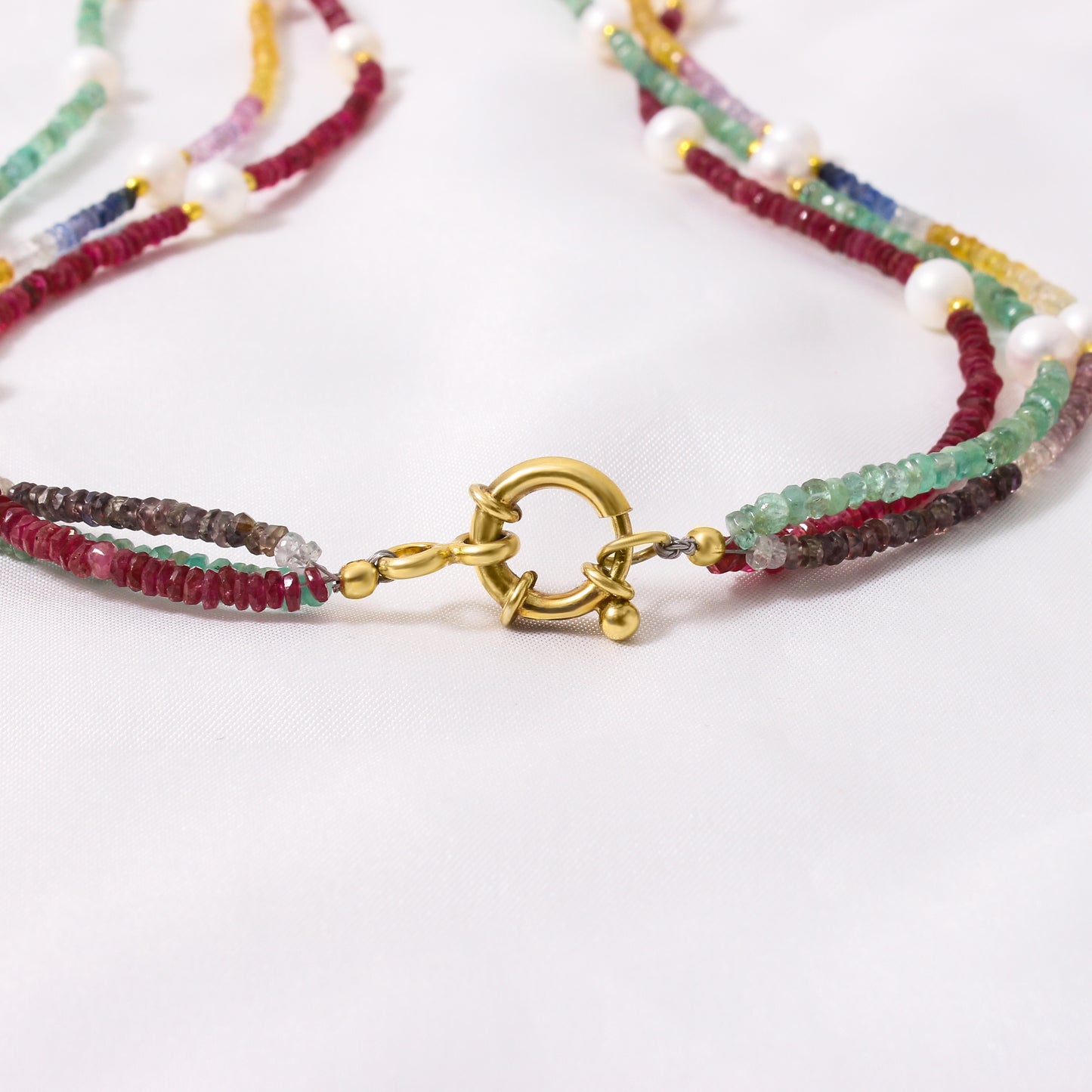 Sapphire, Emerald, Ruby & Pearl Layered Necklace Layered necklace