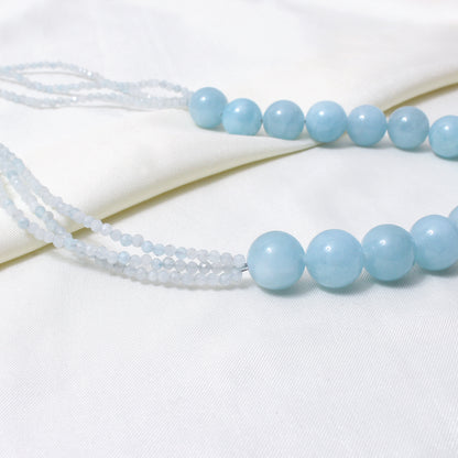 Natural Aquamarine Round Bead Necklace | Elegant Handmade Gemstone Jewelry