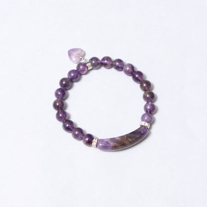 Natural Amethyst Healing Crystal Heart Charm Streachable Bracelet