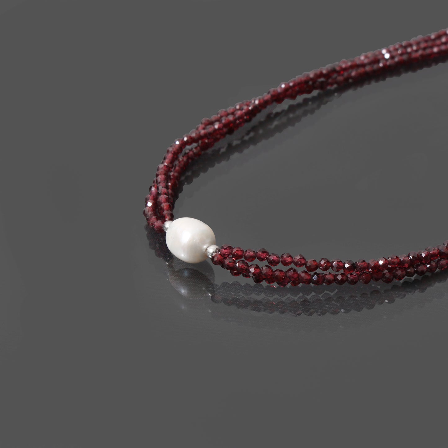 Elegant Multi-Strand Natural Garnet and Pearl Beaded Necklace with Sterling Silver Clasp – Jewelry for Women