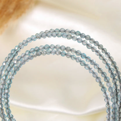 Natural Aquamarine Faceted Bead Bangle – Light Blue Healing Gemstone Stretch Bracelet for Calmness, Clarity & Positive Energy