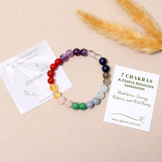 7 Chakras - Healing Stretchable Gemstone Bracelet - Enhance Our Energy Levels & Vitality