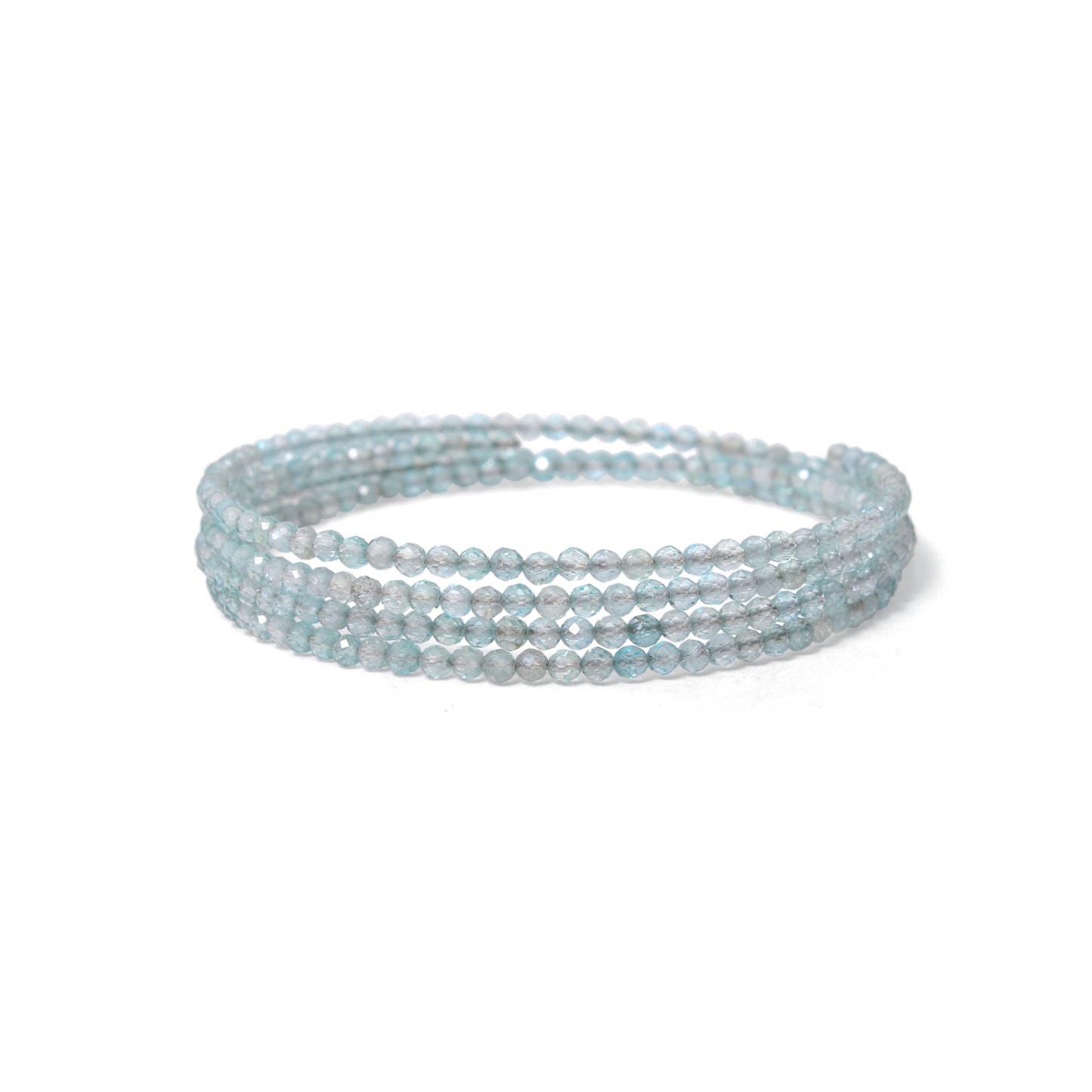 Natural Aquamarine Faceted Bead Bangle – Light Blue Healing Gemstone Stretch Bracelet for Calmness, Clarity & Positive Energy