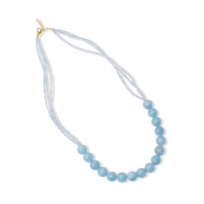 Natural Aquamarine Round Bead Necklace | Elegant Handmade Gemstone Jewelry