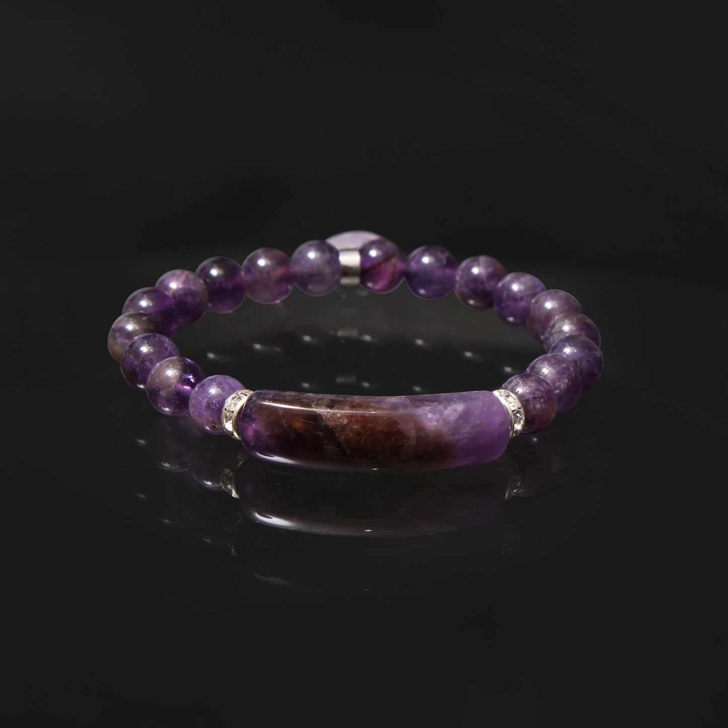 Natural Amethyst Healing Crystal Heart Charm Streachable Bracelet