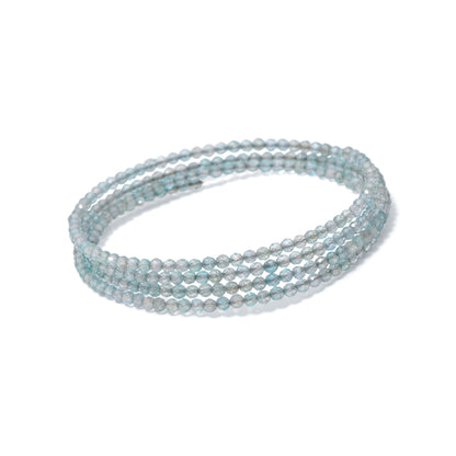 Natural Aquamarine Faceted Bead Bangle – Light Blue Healing Gemstone Stretch Bracelet for Calmness, Clarity & Positive Energy