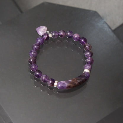 Natural Amethyst Healing Crystal Heart Charm Streachable Bracelet