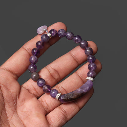 Natural Amethyst Healing Crystal Heart Charm Streachable Bracelet