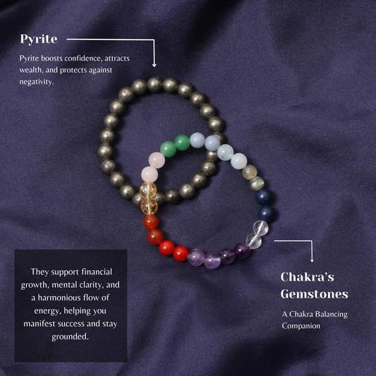 7 Chakras + Pyrite Healing Stretchable Gemstone Bracelet – Confidence, Wealth & Protection