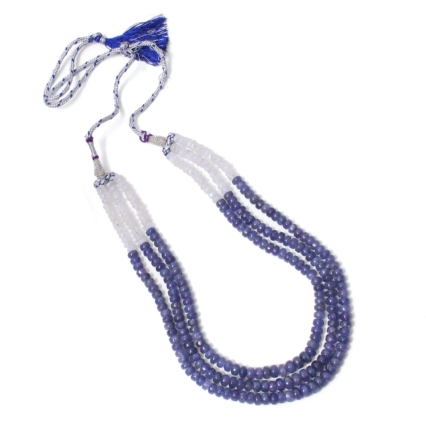 Natural Tanzanite & Moonstone 3-Layer Beaded Sarafa Necklace | Handmade Healing Crystal Jewelry for Women