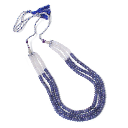 Natural Tanzanite & Moonstone 3-Layer Beaded Sarafa Necklace | Handmade Healing Crystal Jewelry for Women