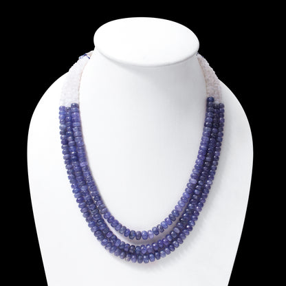 Natural Tanzanite & Moonstone 3-Layer Beaded Sarafa Necklace | Handmade Healing Crystal Jewelry for Women