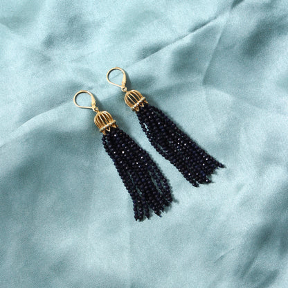 925 Sterling Silver Natural Blue Sapphire Tassel Design Gemstone Earrings