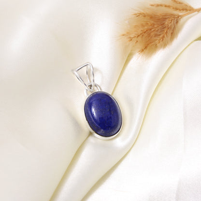 Natural Lapis Lazuli Oval Pendant – Deep Blue Gemstone 925 Sterling Silver Pendant Necklace for Women