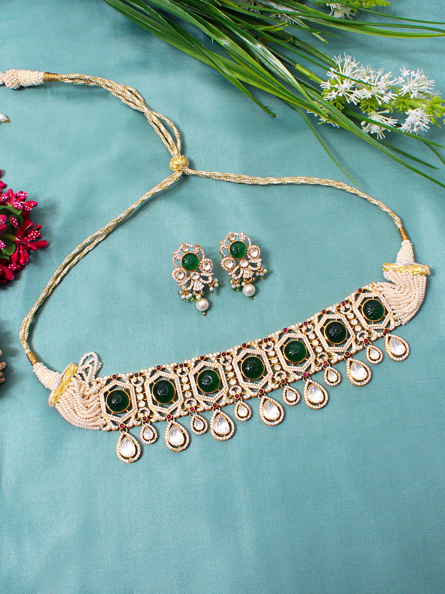 Treasured Trio: Faux Emerald, Pearl, and Quartz Diamonds - Heirloom Jewelry Set