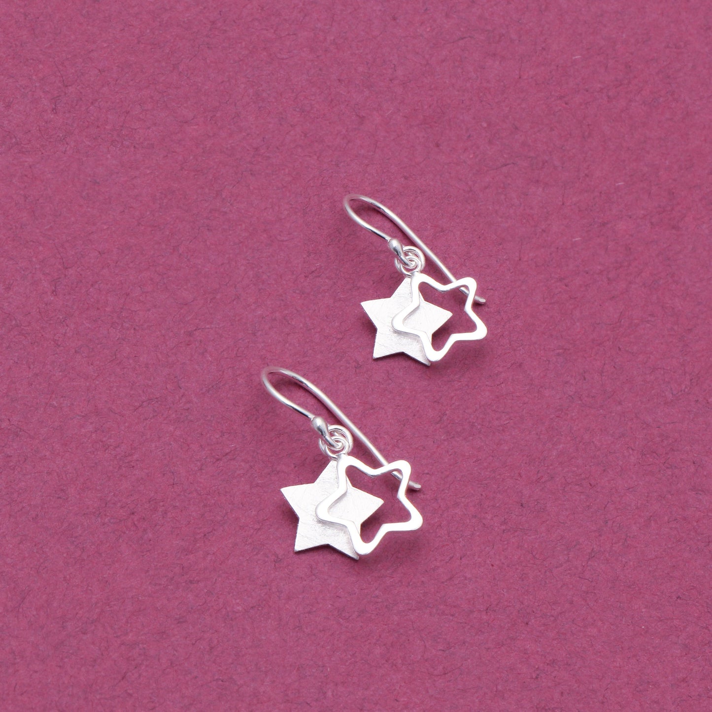 925 Sterling Silver Double Star Earrings