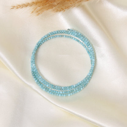 Natural Larimar Faceted Bead Bangle – Light Blue Healing Gemstone Stretch Bracelet | Ocean-Inspired Stackable Jewelry