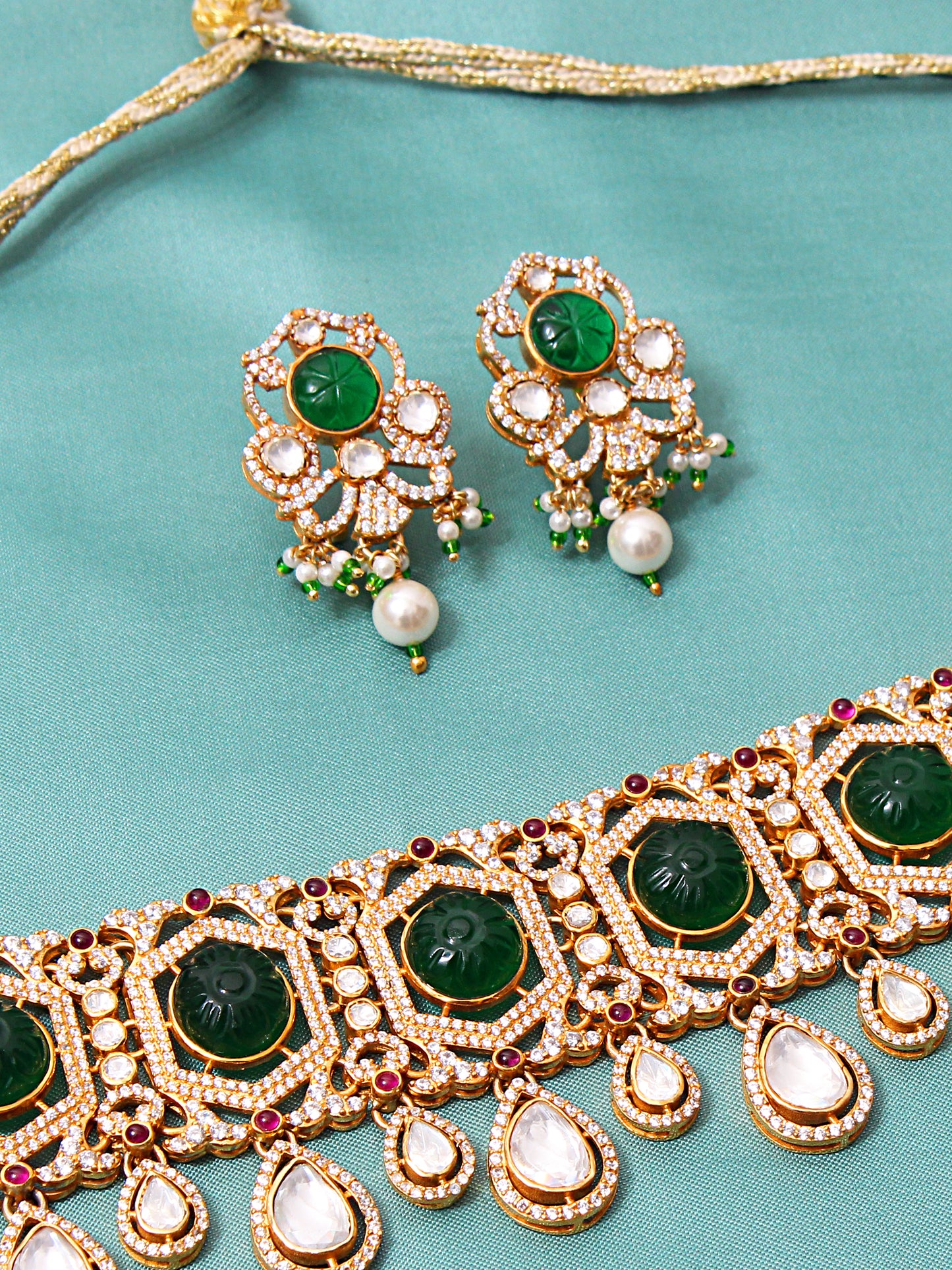 Treasured Trio: Faux Emerald, Pearl, and Quartz Diamonds - Heirloom Jewelry Set