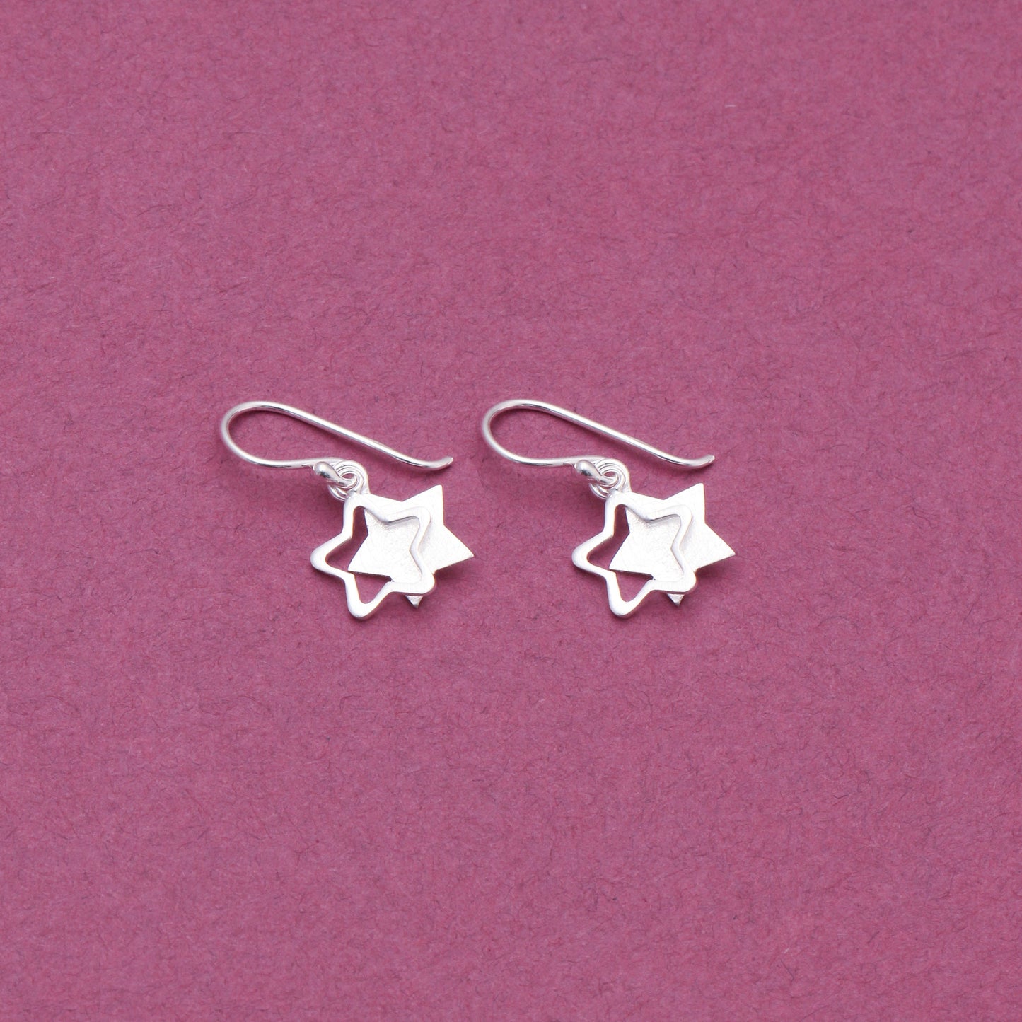 925 Sterling Silver Double Star Earrings